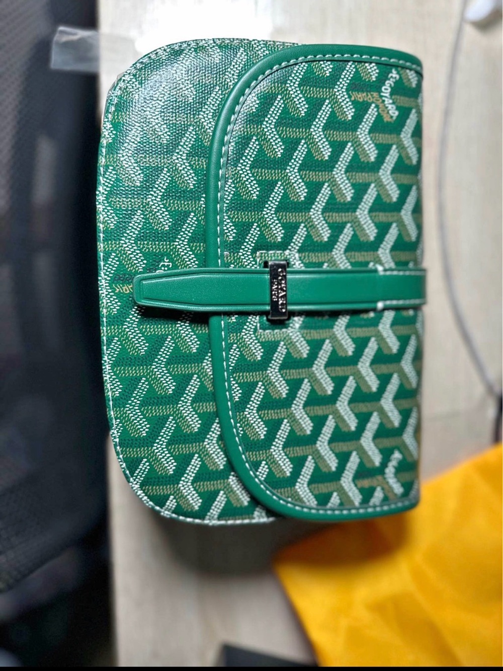 Goyard-Style Green Patterned Crossbody Bag